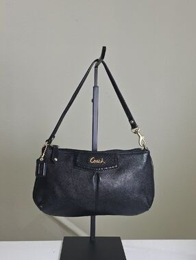 Coach Ashley Black Leather Pleated Wristlet Goldtone Hardware EUC